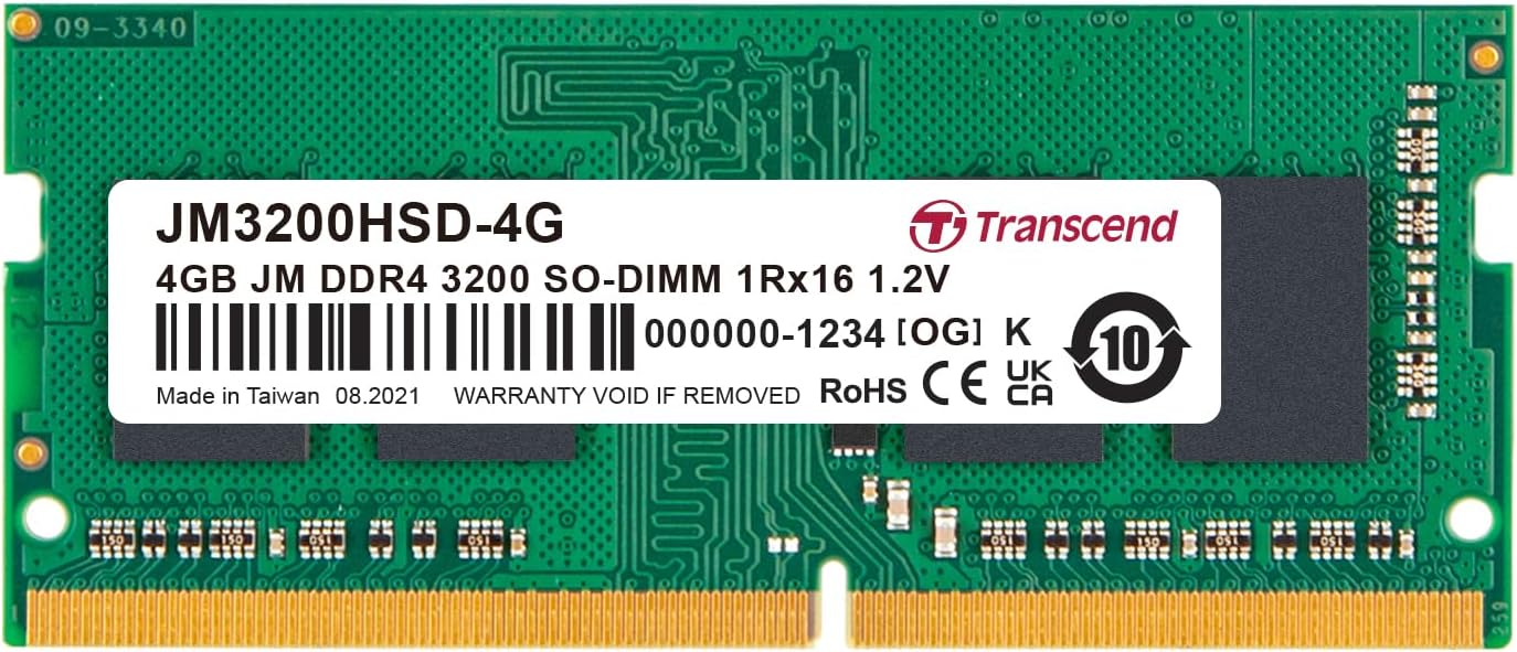 Transcend JetRam Memory DDR4 3200MHz SO-DIMM Laptop RAM | 1Rx16, CL22, 1.2V | 4GB, 8GB Transcend JetRam Memory DDR4 3200MHz SO-DIMM Laptop RAM | 1Rx16, CL22, 1.2V | 4GB, 8GB
